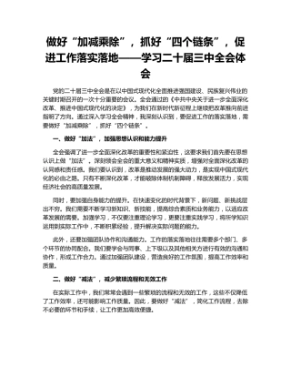 做好“加减乘除”，抓好“四个链条”，促进工作落实落地——学习二十届三中全会体会