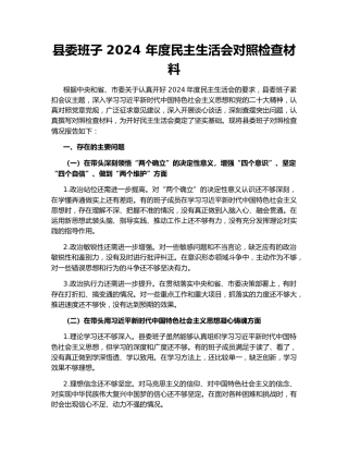 县委班子 2024 年度民主生活会对照检查材料