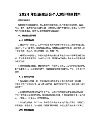 2024 年组织生活会个人对照检查材料