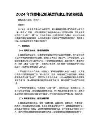 2024年党委书记抓基层党建工作述职报告155536