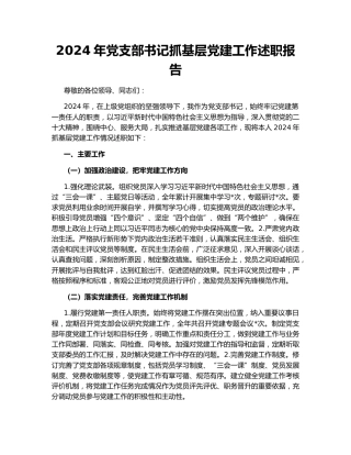2024年党支部书记抓基层党建工作述职报告156117