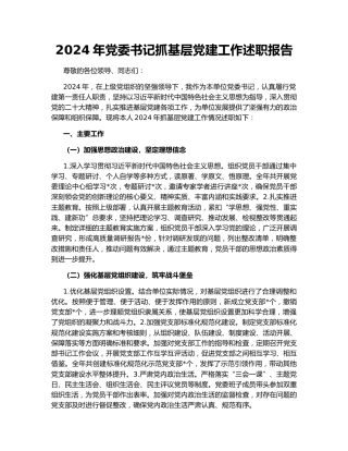 2024年党委书记抓基层党建工作述职报告156118