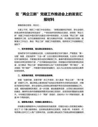 在“两企三新”党建工作推进会上的发言汇报材料