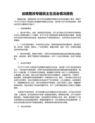 巡视整改专题民主生活会情况报告​​​​​​​​​