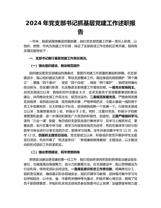 2024年党支部书记抓基层党建工作述职报告159343