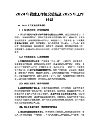 2024年党建工作情况总结及2025年工作计划160095