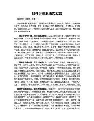 县领导任职表态发言