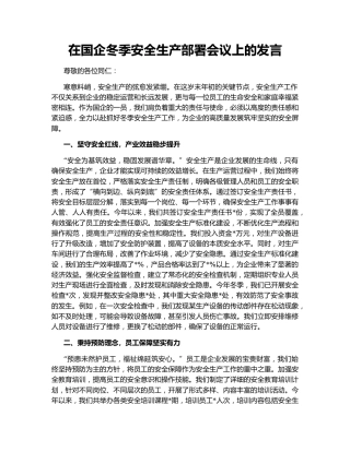 在国企冬季安全生产部署会议上的发言
