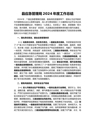 县应急管理局2024年度工作总结