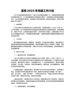 某局2025年党建工作计划