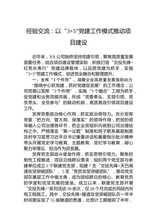 经验交流：以“35”党建工作模式推动项目建设