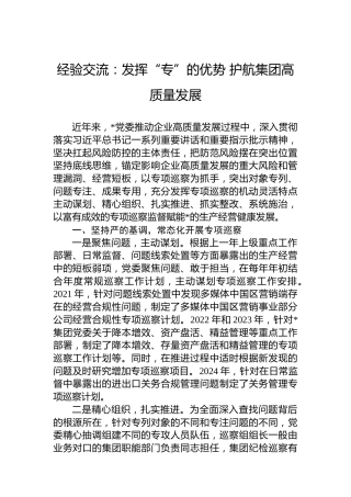 经验交流：发挥“专”的优势护航集团高质量发展