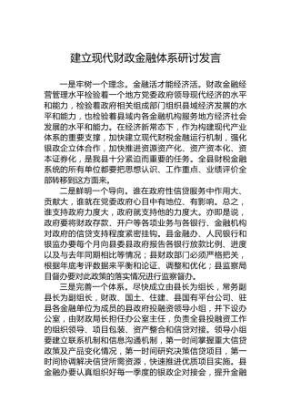 建立现代财政金融体系研讨发言