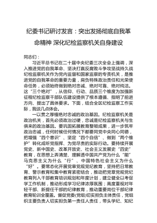 纪委书记研讨发言：突出发扬彻底自我革命精神深化纪检监察机关自身建设
