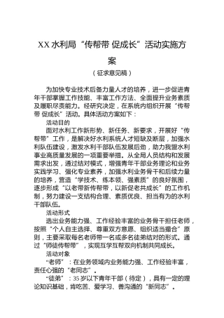 XX水利局“传帮带促成长”活动实施方案