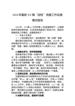 2024年最新XX镇“迎检”党建工作自查情况报告