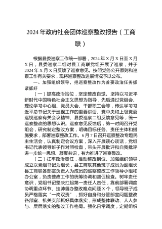 2024年政府社会团体巡察整改报告（工商联）