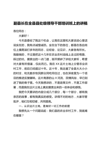 副县长在全县县处级领导干部培训班上的讲稿
