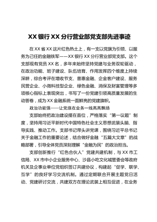 XX银行XX分行营业部党支部先进事迹
