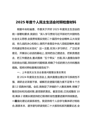 2025年度个人民主生活会对照检查材料(2)