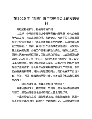 在2026年“五四”青年节座谈会上的发言材料