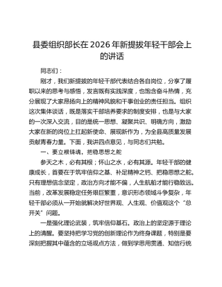 县委组织部长在2026年新提拔年轻干部会上的讲话