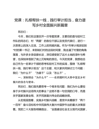 党课：扎根帮扶一线，践行审计担当，奋力谱写乡村全面振兴新篇章