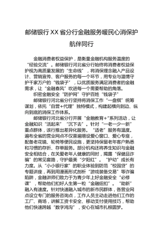邮储银行XX省分行金融服务暖民心消保护航伴同行