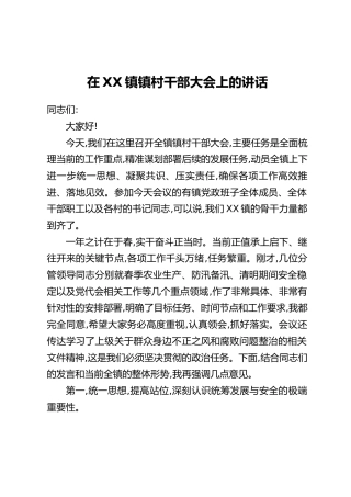 在XX镇镇村干部大会上的讲话(2)