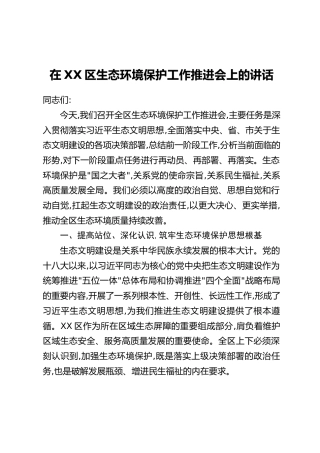 在XX区生态环境保护工作推进会上的讲话(2)