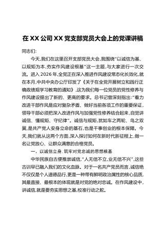 在XX公司XX党支部党员大会上的党课讲稿