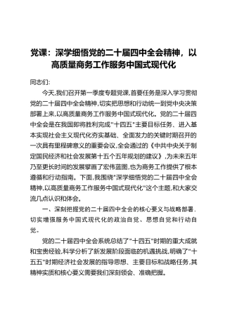 党课：深学细悟党的二十届四中全会精神，以高质量商务工作服务中国式现代化