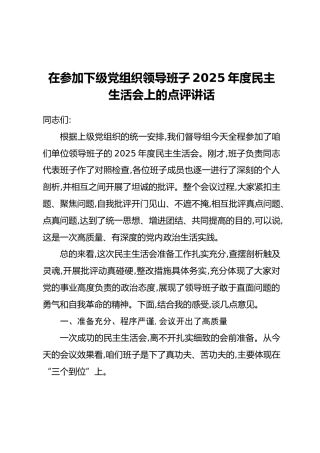 在参加下级党组织领导班子2025年度民主生活会上的点评讲话（2）