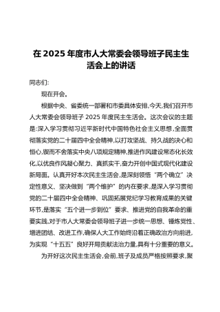 在2025年度市人大常委会领导班子民主生活会上的讲话（2）