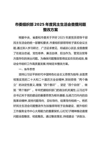 市委组织部2025年度民主生活会查摆问题整改方案（2）