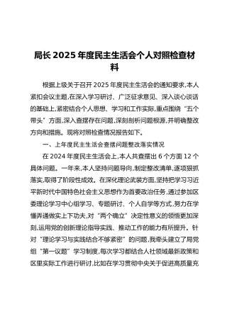 局长2025年度民主生活会个人对照检查材料（2）