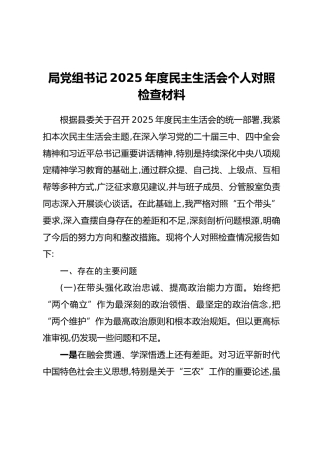 局党组书记2025年度民主生活会个人对照检查材料（2）