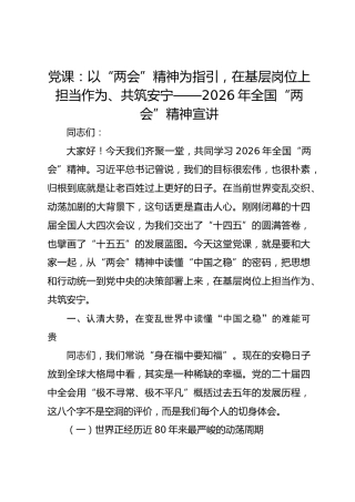 党课：以“两会”精神为指引，在基层岗位上担当作为、共筑安宁