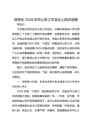 领导在2026年市公安工作会议上的讲话稿