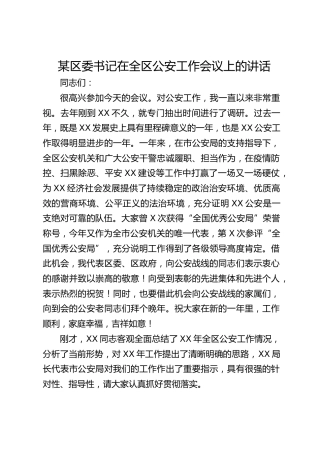 区委书记在全区公安工作会议上的讲话