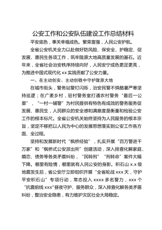 公安工作和公安队伍建设工作总结材料