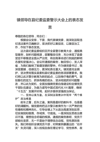 镇领导在县纪委监委警示大会上的表态发言