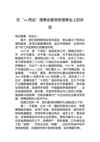 在“xx两会”理事会暨常务理事会上的讲话