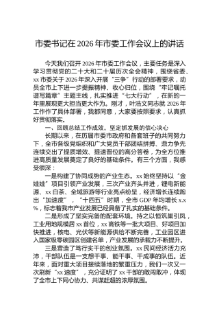 市委书记在2026年市委工作会议上的讲话