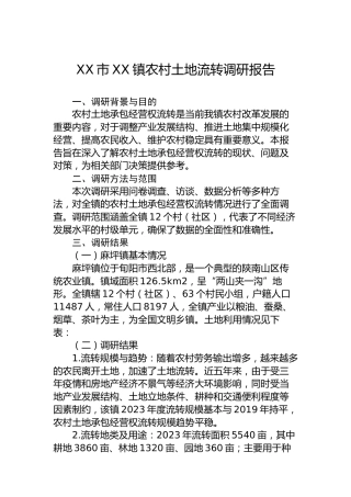 XX市XX镇农村土地流转调研报告