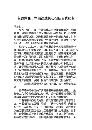 专题党课：学雷锋践初心担使命优服务