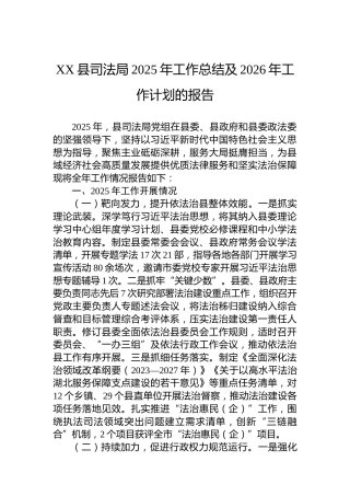 XX县司法局2025年工作总结及2026年工作计划的报告