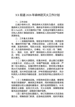 XX街道2026年森林防灭火工作计划