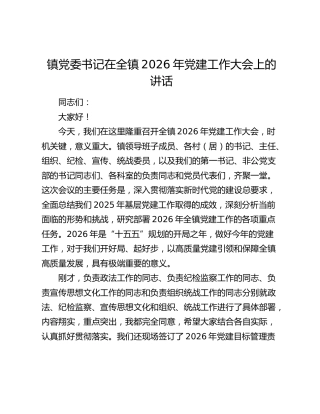 镇党委书记在全镇2026年党建工作大会上的讲话