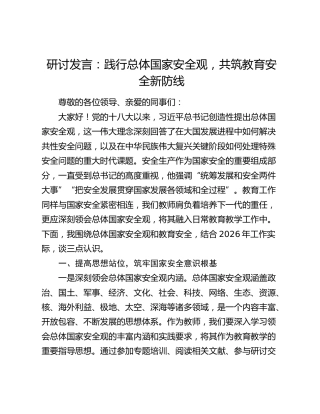 研讨发言：践行总体国家安全观，共筑教育安全新防线